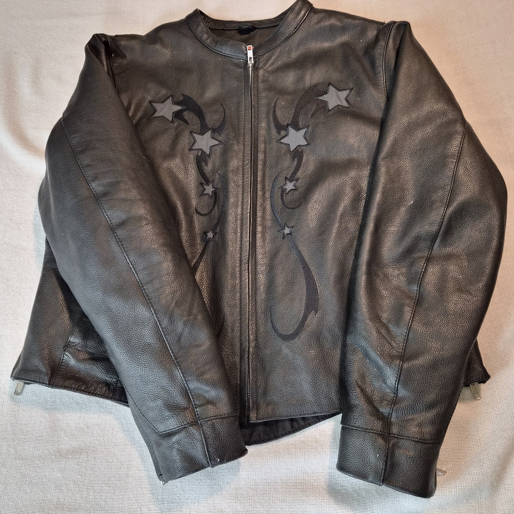 FIRST CLASSICS Black Leather Motorcycle Jacket | Unique Star & Tribal Graphic